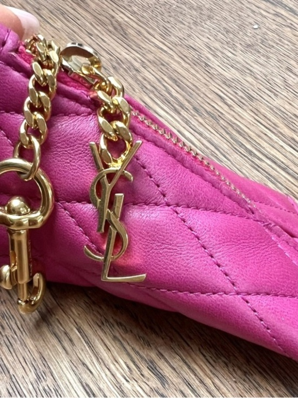 Saint Laurent Fuchsia Quilted Leather Mini Key Pouch with Gold Hardware